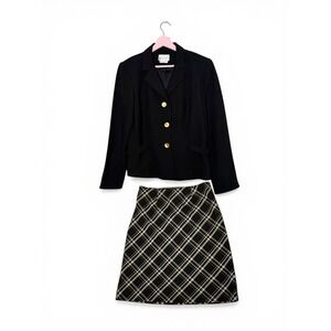 David Warren New York Black Blazer Plaid Skirt Suit Set Vintage Size 10 Menswear